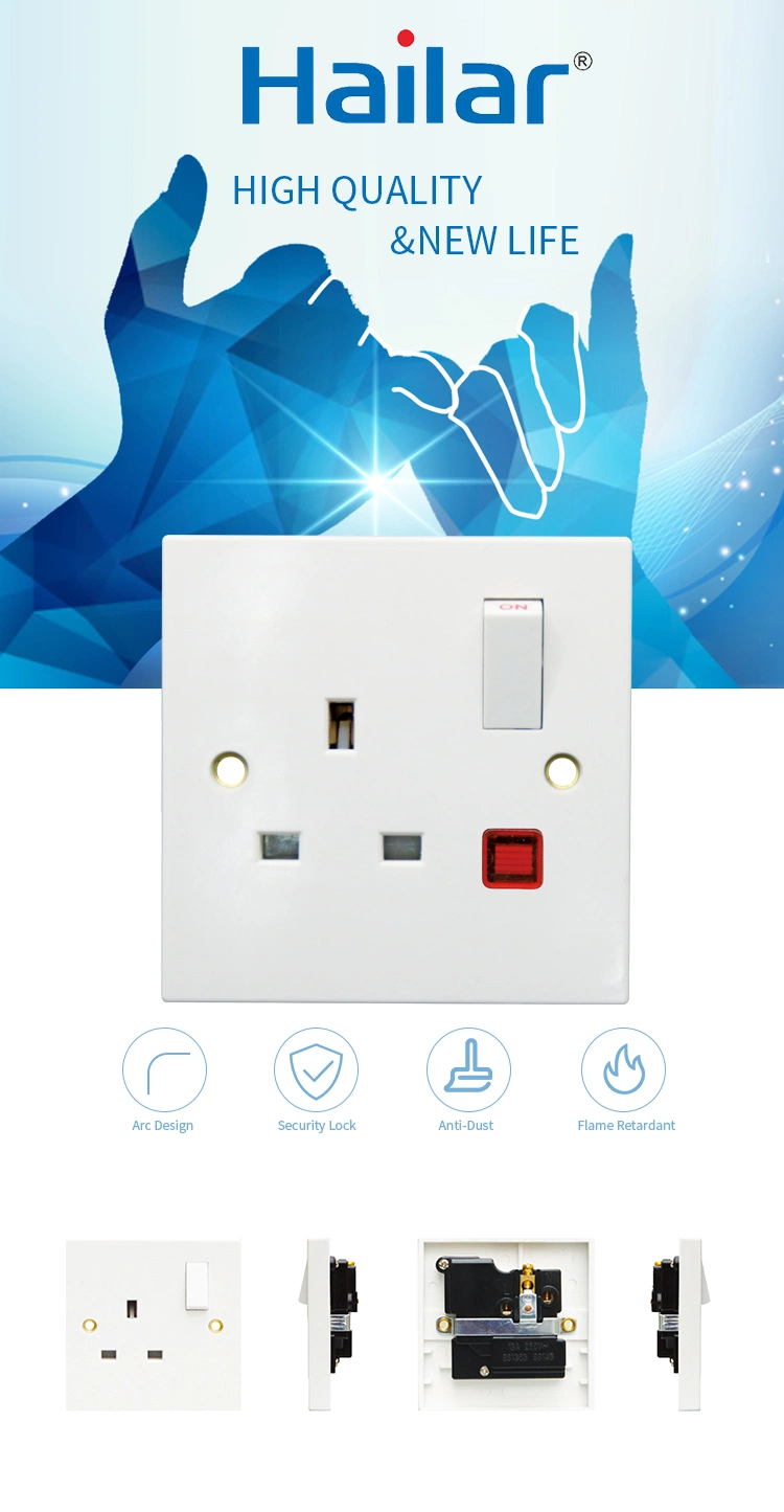 Wall Switched Socket with Button with Neon UK Standard