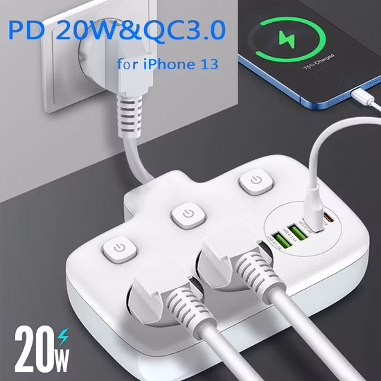 Mehrfachsteckdosenleiste mit verlängertem Steckdosen-Smart-Switch und Überspannungsschutz